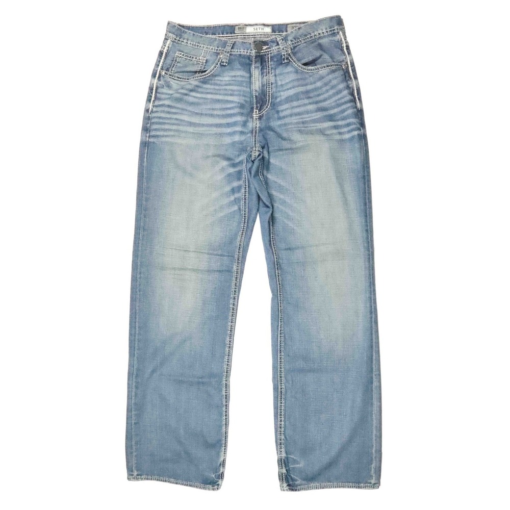 BKE Seth Blue Straight Leg Denim Distressed Faded Classic Jeans Mens Size 33x31